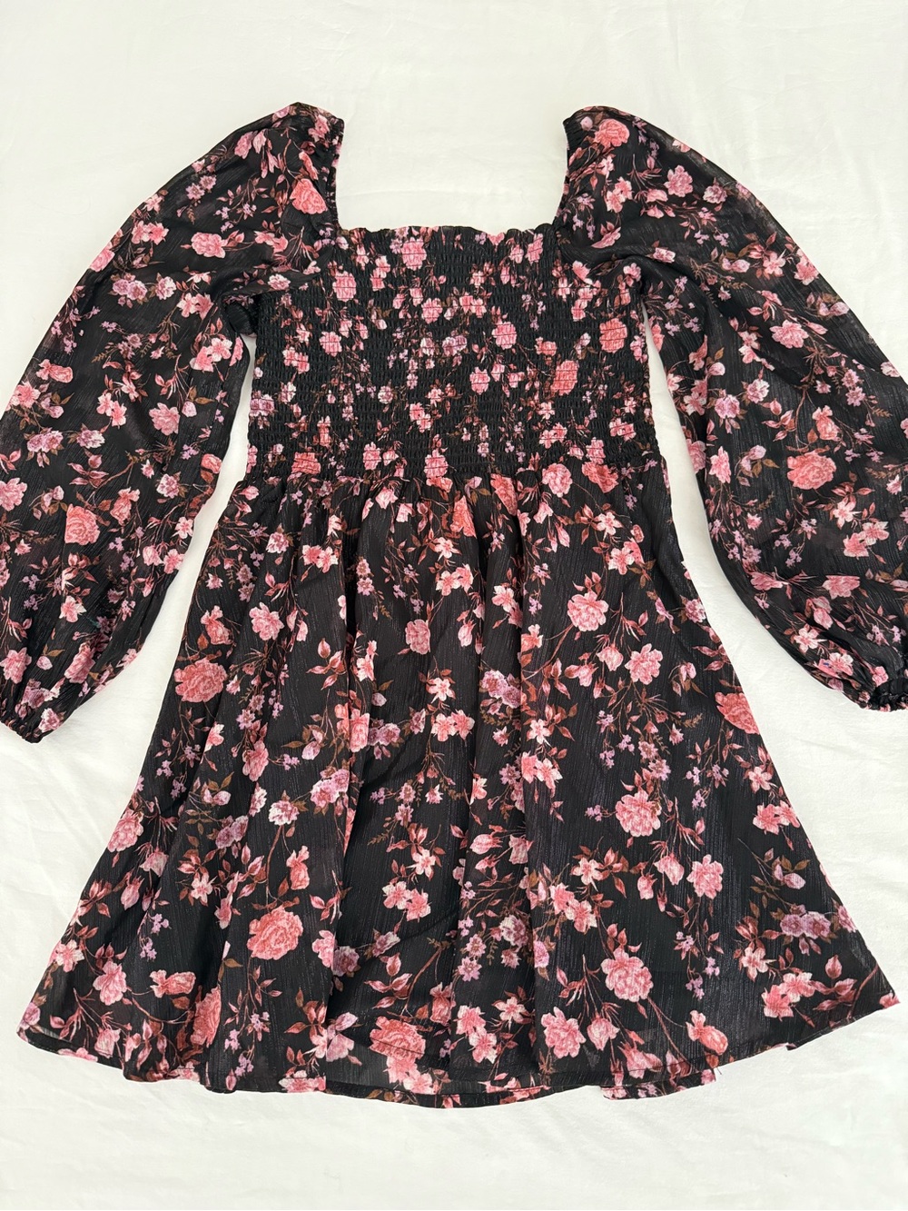 Mi Ami Francesca’s Black Pink Floral Shimmer Prairie Fall Mini Dress Size S